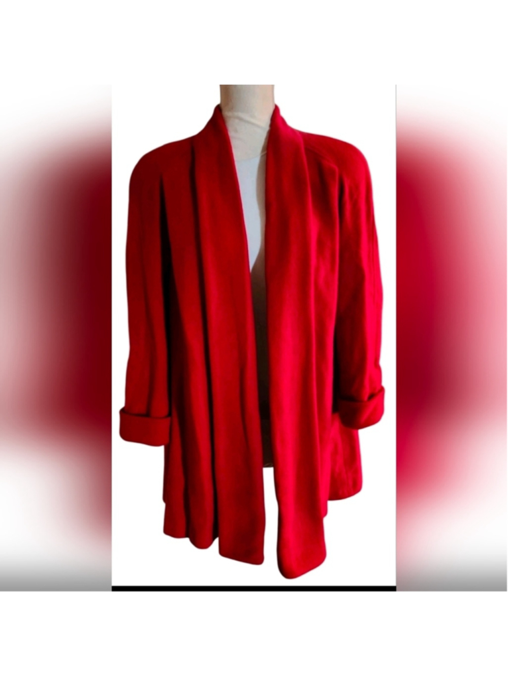 Spiegel Petite 2P Red Wool Blend Open Front Coat Jacket Made in USA Vintage 80s